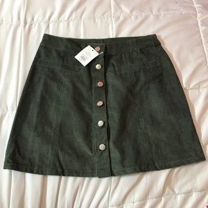Corduroy Olive Green Button Skirt